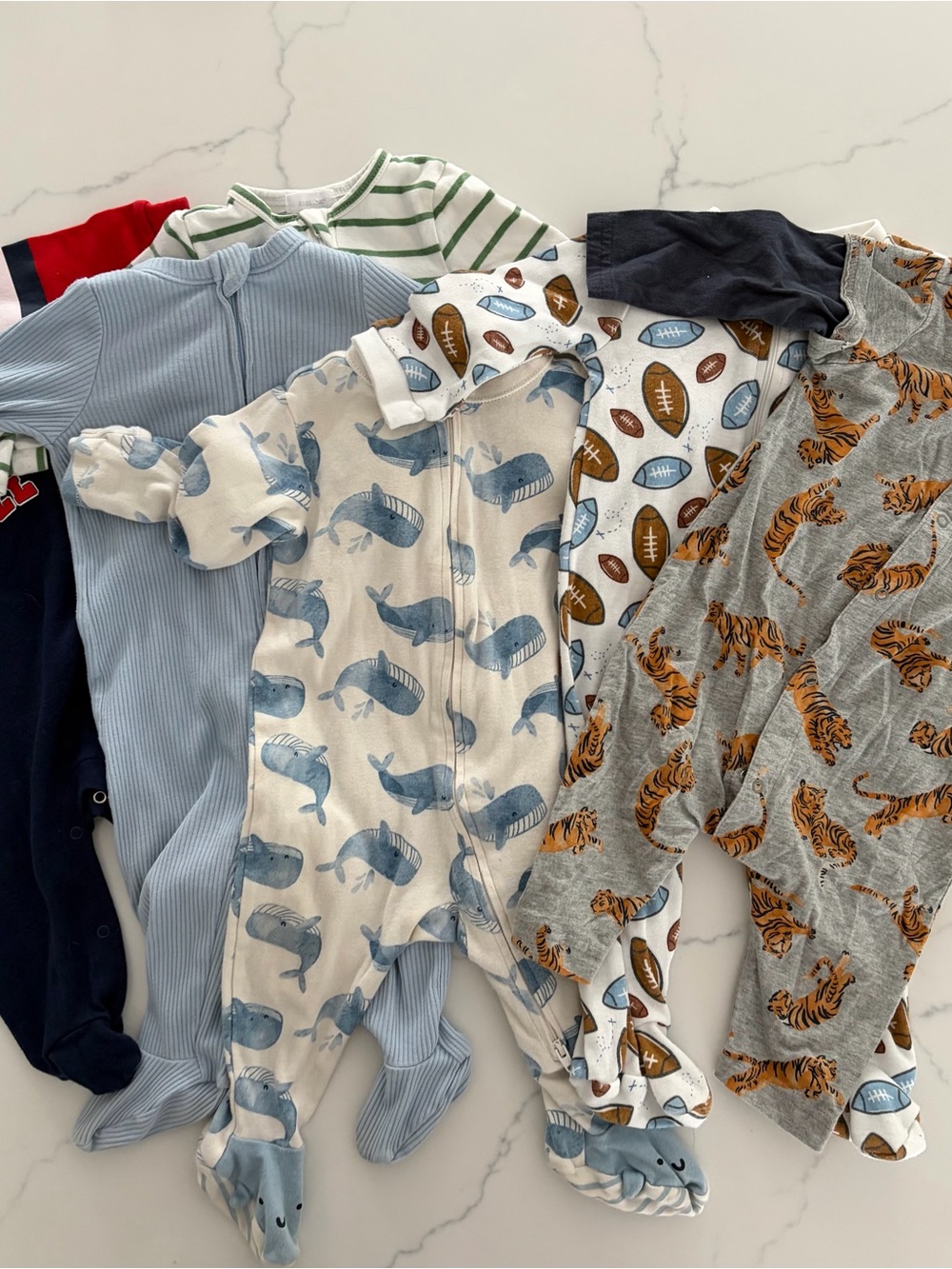 Chick Pea, NFL, H&M 6 -9  mo. Baby boy onesie bundle. Like New.